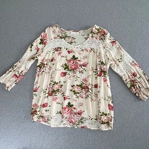 Eden & Olivia Cream Floral Lace Boho Long Sleeve Top | Size Medium